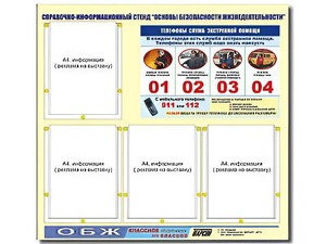 Стенд информационный "Основы безопасности жизнедеятельности" (80*75, 4 кармана) - fgospostavki.ru - Ялуторовск