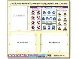 Стенд информационный "Правила техники безопасности в кабинете химии" (75х70, 3 кармана) - fgospostavki.ru - Ялуторовск