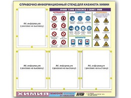 Стенд информационный "Правила техники безопасности в кабинете химии" (80х75, 4 кармана) - fgospostavki.ru - Ялуторовск
